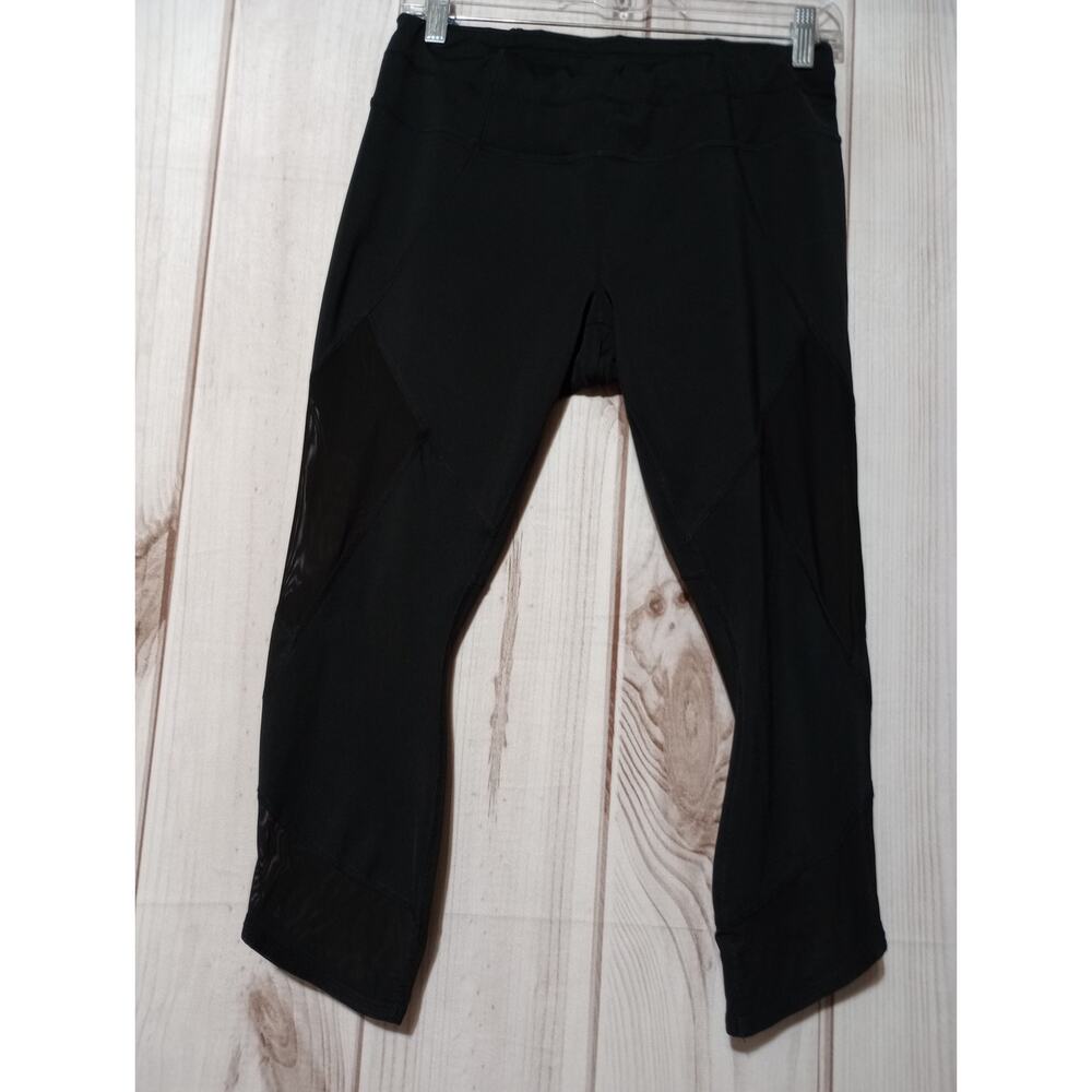 Athleta Black Mesh Panel Crop Leggings Womens Medium Back Pocket Yoga Tights